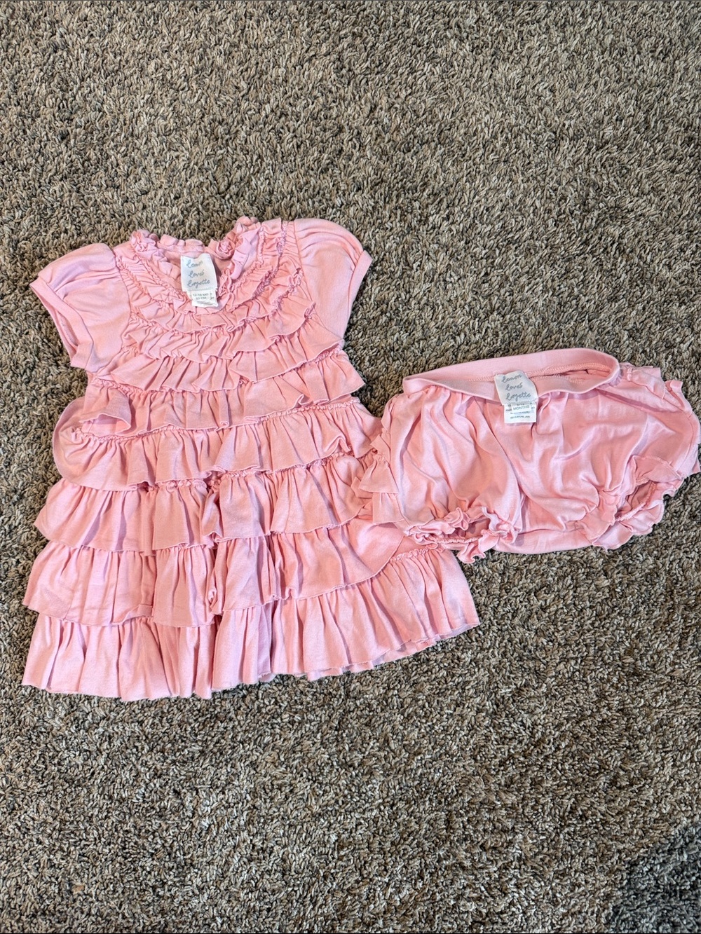 Lemon Loves Lime Baby Pink Ruffle Dress & Bloomer Set